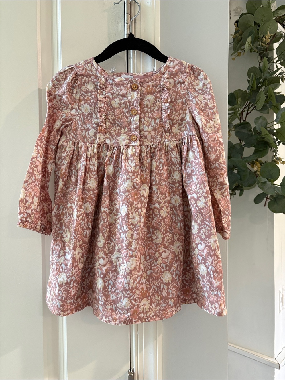 Girls' Dusty Rose Floral Long-Sleeve Dress - Unbranded